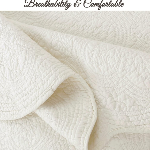 Cozy Line NEW Cotton Victorian Medallion Embroidered Quilt Set in Blantyre Ivory - Picture 4 of 6